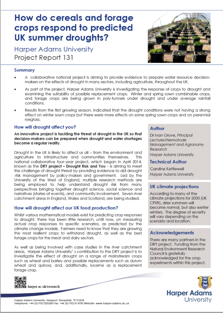 Report on drought tolerant crop experiments